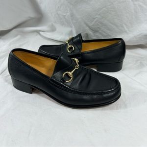 Men genuine GUCCI black leather horse bit loafers shoes 8 42 S